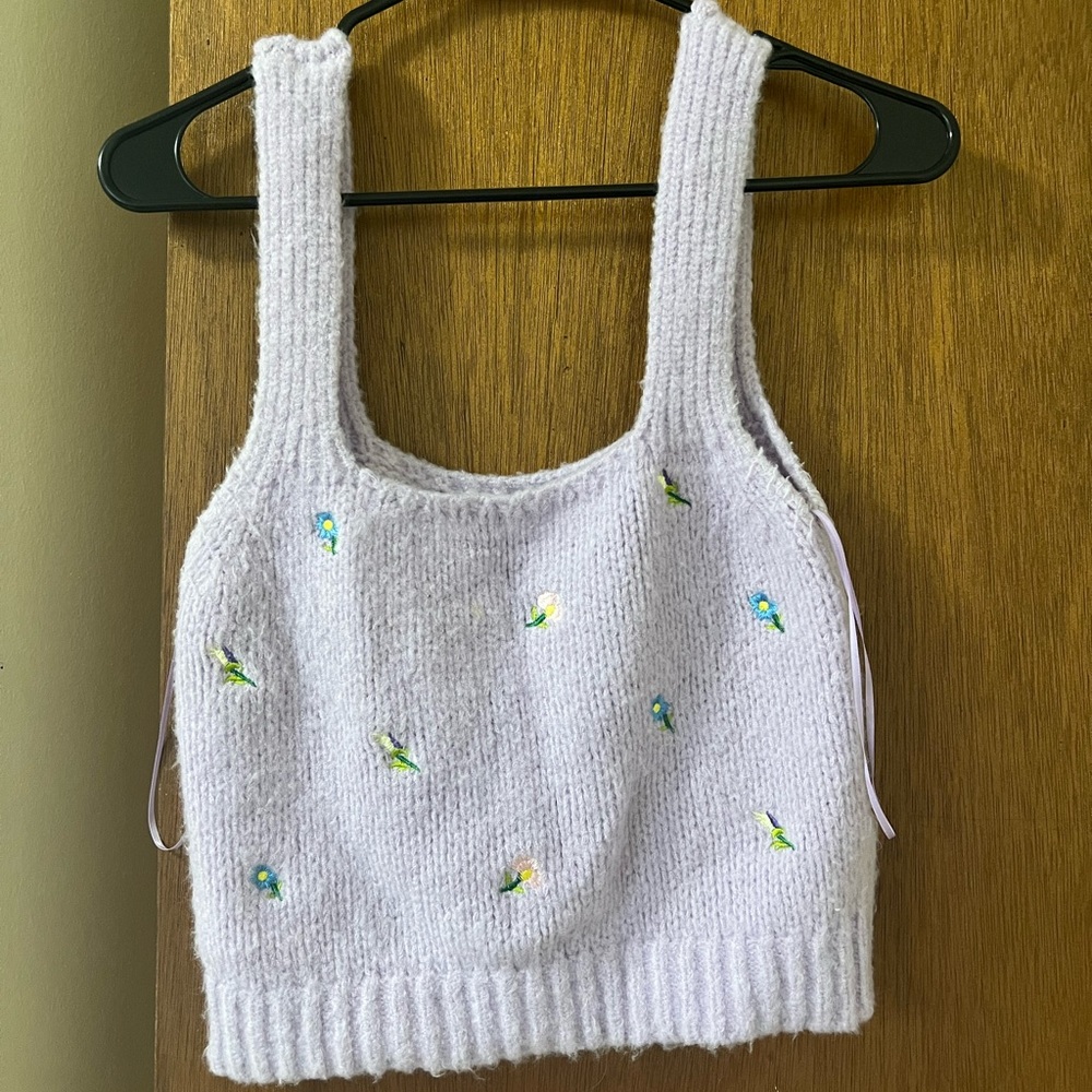 Purple Embroidered Knit Tank Top